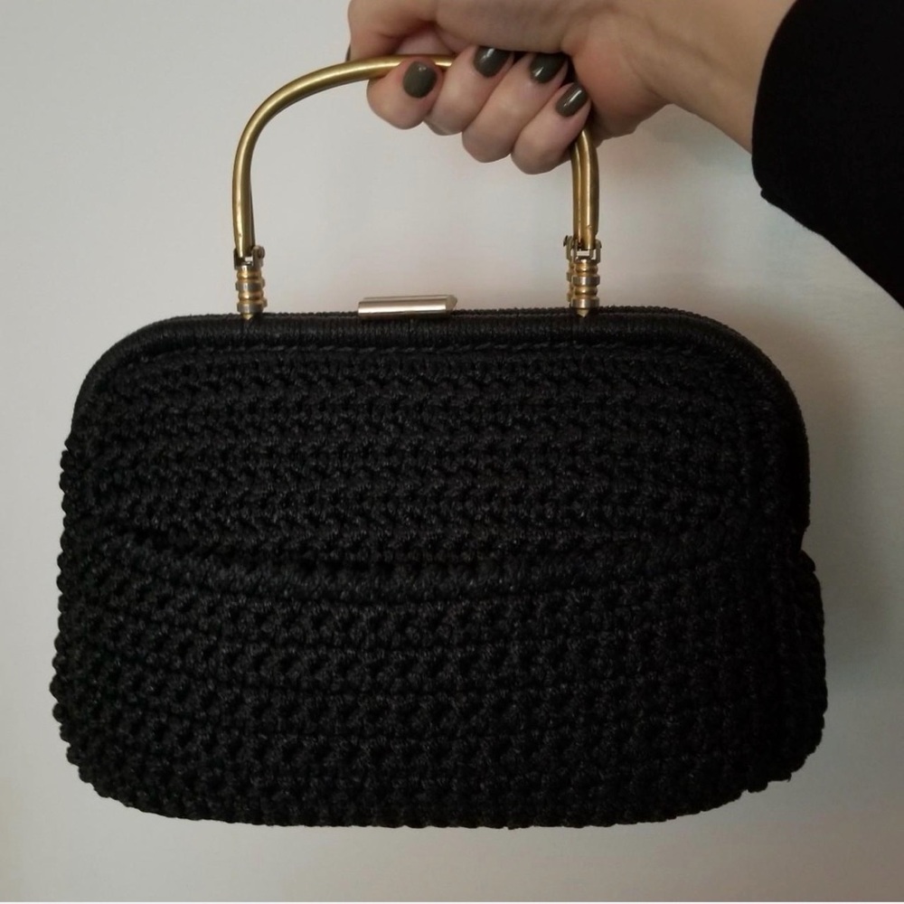 vintage black woven handbag made in italy